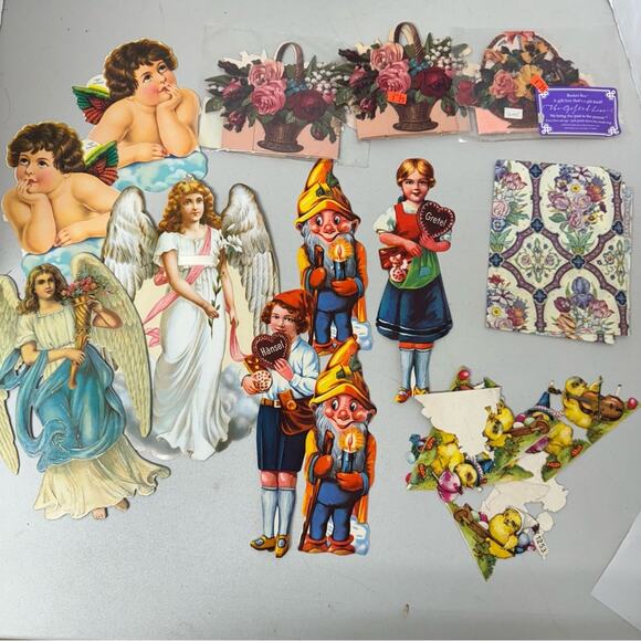 Vintage Die Cuts Scrapbook Set Angels Flowers German Ducks Decor - Picture 1 of 9